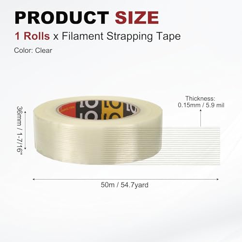 uxcell Filament Strapping Tape 1 7/16" x 54.7 Yards 5.9 Mil Heavy Duty Tape - size: 1 7/16 Inch x 54.7 Yards 5.9 Mil