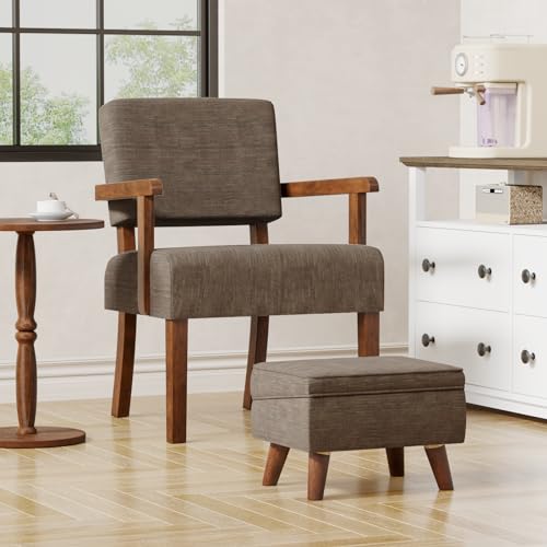 FAGAGA Small Footstool Ottoman with Adjustable Lid, Modern Storage Ottoman - color: Brown, size: 11.8"D x 15.8"W x 11.3"H