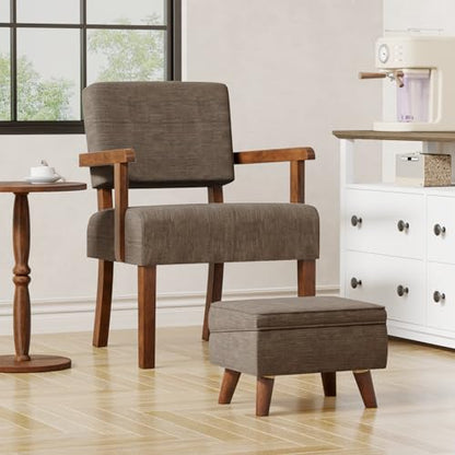 FAGAGA Small Footstool Ottoman with Adjustable Lid, Modern Storage Ottoman - color: Brown, size: 11.8"D x 15.8"W x 11.3"H