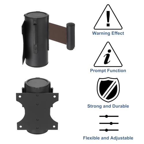 MECCANIXITY Wall Mount Retractable Belt Barrier 6.56ft Crowd Control Belts - color: Black/Brown, size: 6.56 ft
