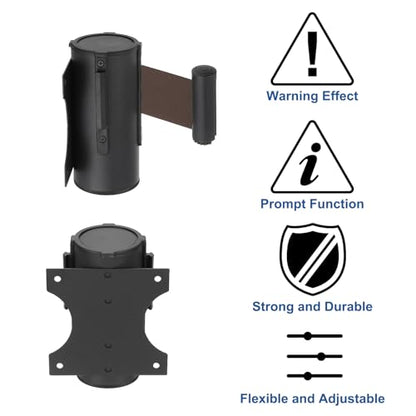 MECCANIXITY Wall Mount Retractable Belt Barrier 6.56ft Crowd Control Belts - color: Black/Brown, size: 6.56 ft