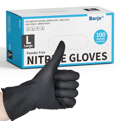 Borje Nitrile Gloves Large, 100 Count Disposable Gloves, Black, Latex-Free Powder-Free, Medical Exam, Food Safe, Cleaning, Cooking - color: Black, size: Large