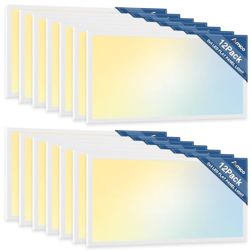 Amico 12 Pack 2x4 LED Flat Panel Light with 3CCT Selectable, 45W, ETL/FCC - size: 12 Pack