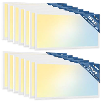 Amico 12 Pack 2x4 LED Flat Panel Light with 3CCT Selectable, 45W, ETL/FCC - size: 12 Pack
