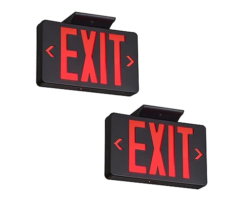 TANLUX Red Exit Sign with Black Housing, LED Emergency Exit Light with Battery Backup, UL Listed, Hardwired Exit Signs with Emergency Lights, Commercial Emergency Lights for Business - 2 Pack - color: Black Housing+Red Letter, size: 2 Pack