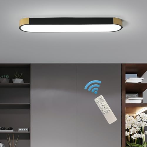 Tioolo Dimmable LED Ceiling Light, 27.5in Linear Ceiling Light with Remote - color: Black+Gold/36W