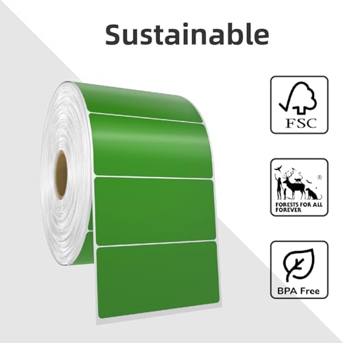 1000 2x1 Thermal Labels Roll, HUOJI Green Shipping Barcode Labels - color: Green, size: 2x1