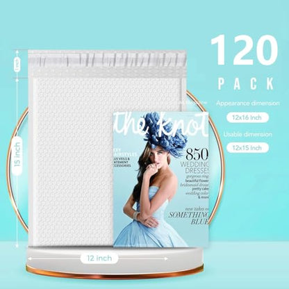 Fuxury Bubble Mailers 12x15" White Padded Envelopes 120 Pack Self-Seal - color: White, size: 12x15" 120PC