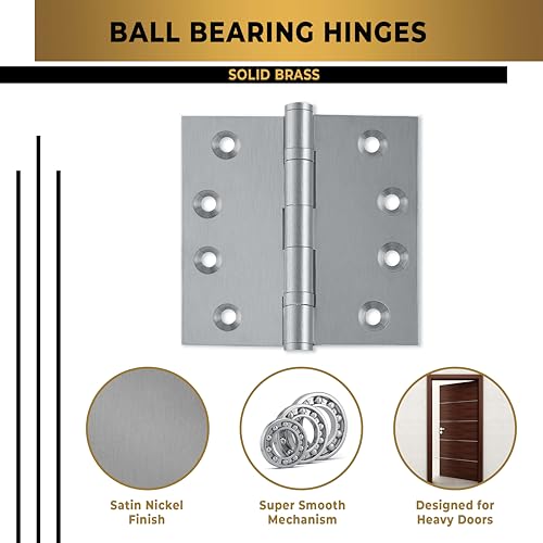 Solid Brass Door Hinge Heavy Duty Ball Bearing Matte Silver 4x4 Inch - Set of 24 Hinges (Satin Nickel) - color: Satin Nickel