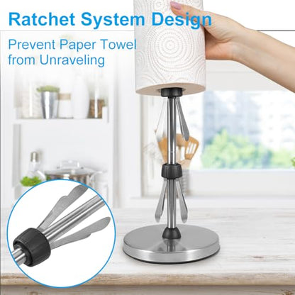 Picowe Stainless Steel Paper Towel Holder, Designed for Easy One-Handed Operation, Sturdy Weighted with Suction Cups Paper Towel Dispenser Countertop, FIt for Standard Paper Towel Rolls