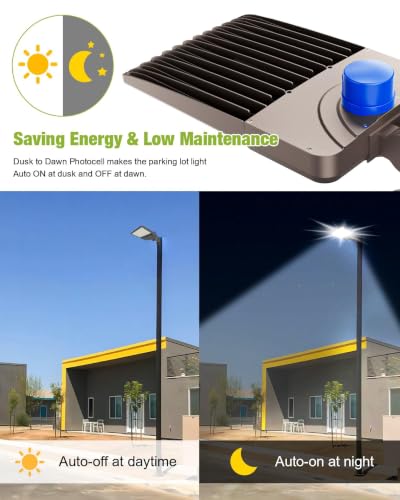 YXL LED Parking Lot Shoebox Light with Dusk to Dawn Photocell, 21000LM 5000K Daylight Arm Mount, IP65 Waterproof Area Light for Parking Lot Sports Stadium 150W 15Pack - size: 150W Arm 15Pack