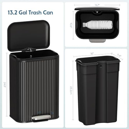 Arlopu Kitchen Trash can, Stainless Steel Garbage Can, 13 Gal Garbage Bin - color: Black