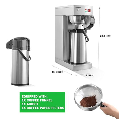 NUPANT Auto-Filling Commercial Airpot Coffee Brewer 2.2L/74oz Dirp Coffee Maker Machine with 24 Hours Hot Thermal Carafe Stainless Steel Pour Over Coffee Dispenser 120V/1450W for Restaurant Office - size: Auto-Filling