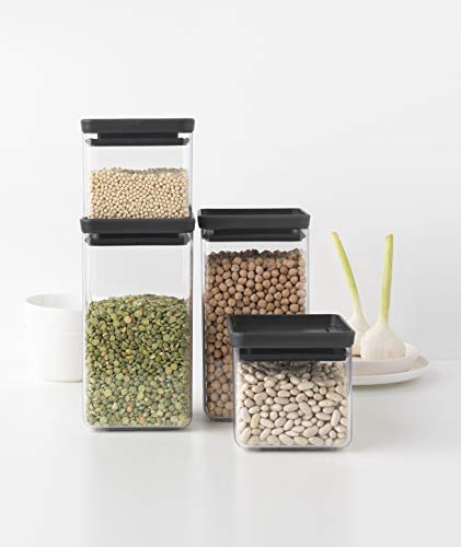 Brabantia Tasty+ 4pc Stackable Food Canisters Set (Dark Gray) 2x 0.7qt & 2x 1.7qt BPA-Free Space-Saving Jars with Silicone Seal Lids for Freshness - color: Dark Gray, size: Set of 4: 2x 0.7 qt & 2x 1.7 qt