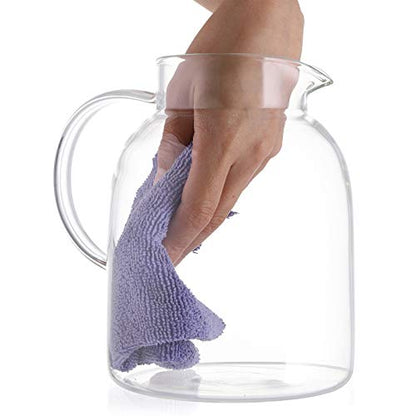 Hedume 2 Liter Glass Pitcher With Lid and Handle - Heat Resistant Beverage Carafe for Iced Tea, Wine, Coffee, Milk and Juice (68 Ounces)