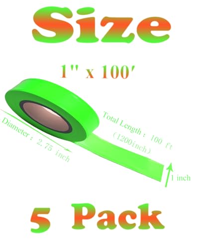 Green Flagging Tape - Non-Adhesive Hi-Vis Plastic | 5 Rolls (1" x 500') | Fade-Resistant for Surveyor, Tree Marking, Hunting Trail, Boundaries & Hazardous Areas Workplace - color: Green