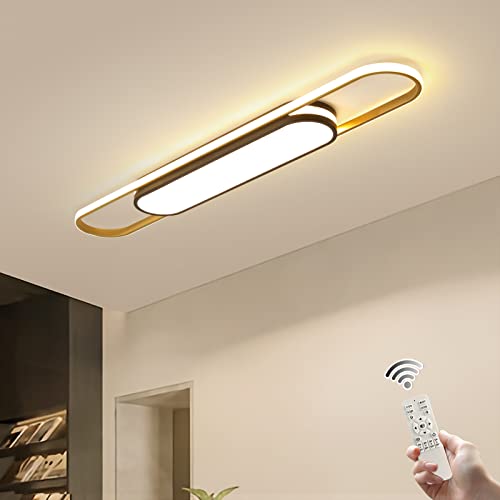 Qcyuui Linear Ceiling Light, 43.3in Dimmable LED Ceiling Light with Remote - color: Black and Gold/Dimm/48W/43.3IN, size: 43.3in