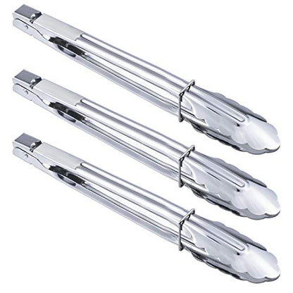 HINMAY Stainless Steel Serving Tongs Grilling Tongs for Cooking Camping Barbecue (12-Inch 3 Pieces) - size: 12" 12" 12"