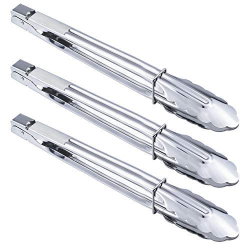 HINMAY Stainless Steel Serving Tongs Grilling Tongs for Cooking Camping Barbecue (12-Inch 3 Pieces) - size: 12" 12" 12"