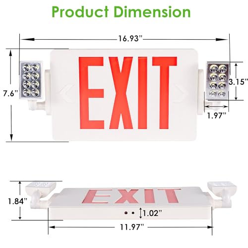 Gruenlich Exit Sign with Emergency Light, Battery Backup, 4 Pack - size: 4-Pack