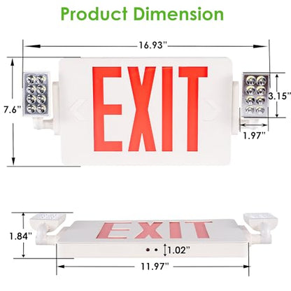 Gruenlich Exit Sign with Emergency Light, Battery Backup, 4 Pack - size: 4-Pack
