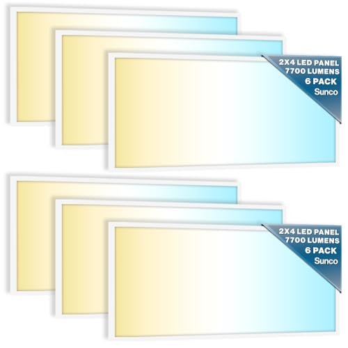 Sunco 6 Pack 2x4 LED Flat Panel Lights, 3CCT Selectable, 40-60W, Dimmable - size: 6 Pack (2x4)