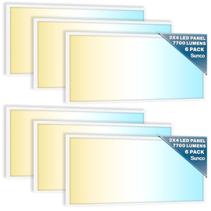 Sunco 6 Pack 2x4 LED Flat Panel Lights, 3CCT Selectable, 40-60W, Dimmable - size: 6 Pack (2x4)