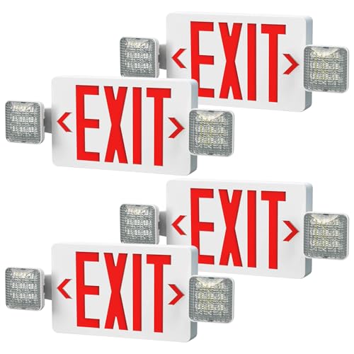Red LED Exit Sign Emergency Light Combo 4-Pack, UL Listed Battery Backup - size: 4Pack