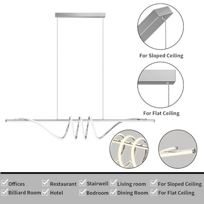 Modern Pendant Light Kitchen Island 57in Dimmable Hanging Lamp 3000k-6000K Adjustable Warm/Nautral/White with Remote Control, Dining Room Light Fixture Chrome Silver - color: A-Silver, size: 57inch