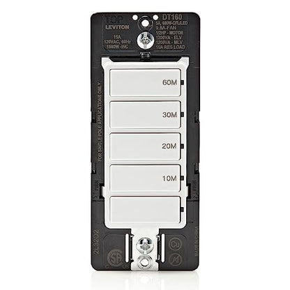 Leviton Countdown Timer Switch for bathroom fan and household lights, 10-20-30-60 min, No Neutral Required, Single Pole, 15A, 1/2HP/9.8A Fan/Motor, DT160-1LW, White - size: 15-Amp, style: 10-20-30-60 min, No Neutral Required