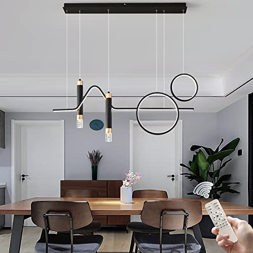 Siittoo 37" Modern LED Pendant Light, Dimmable Linear Chandelier Black - color: Black-2 Rings & 2 Bubble Lights-45W
