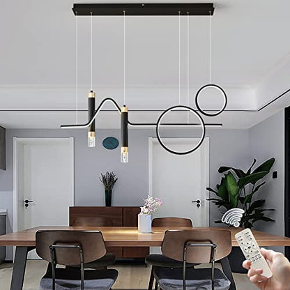 Siittoo 37" Modern LED Pendant Light, Dimmable Linear Chandelier Black - color: Black-2 Rings & 2 Bubble Lights-45W