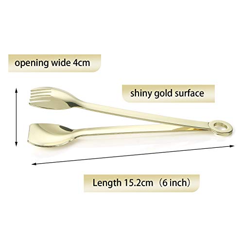 MSY BIGSUNNY Mini Appetizer Tongs Stainless Steel Set of 4, Metal Small Serving Tongs, 6 Inch(15.2cm, Golden) - color: Golden Tongs, size: 6 inch