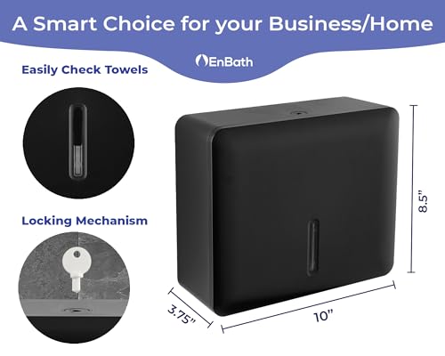 Multifold Paper Towel Dispenser Wall Mount (Black), Folded Hand Towel Dispenser for Bathroom/Restroom (Holds up to 300 Towels), Commercial Paper Towel Holder, Trifold Paper Towels Dispenser by EnBath