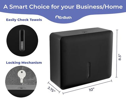 Multifold Paper Towel Dispenser Wall Mount (Black), Folded Hand Towel Dispenser for Bathroom/Restroom (Holds up to 300 Towels), Commercial Paper Towel Holder, Trifold Paper Towels Dispenser by EnBath