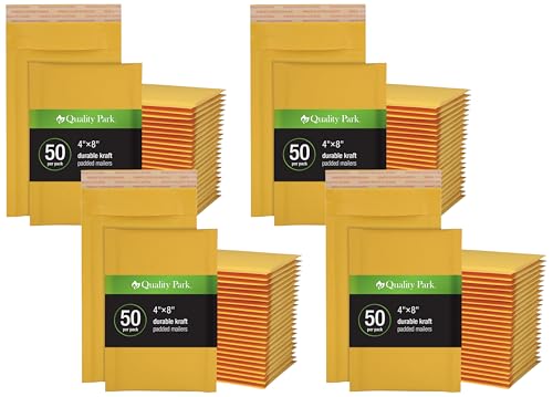 Quality Park Bubble Mailers, 4 x 8 Shipping Envelopes, Self-Seal, Small Kraft Padded Envelopes, Redi-Strip Peel Off Closure, 50 Per Box (QUA85928) (Pack of 4) - size: 4 x 8 (Pack of 4)