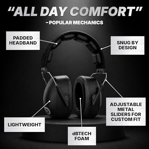 DECIBEL DEFENSE Ear Protection, 37 dB NRR Ear Muffs (BLACK) - color: Black, size: Regular