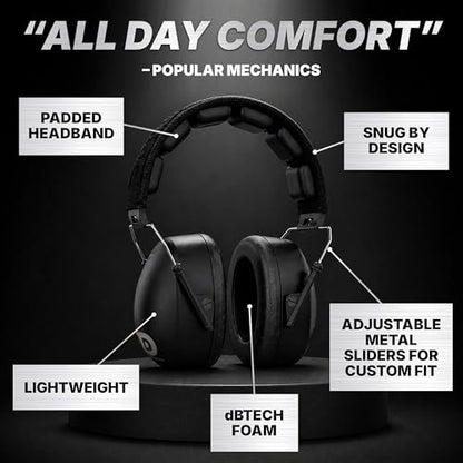 DECIBEL DEFENSE Ear Protection, 37 dB NRR Ear Muffs (BLACK) - color: Black, size: Regular