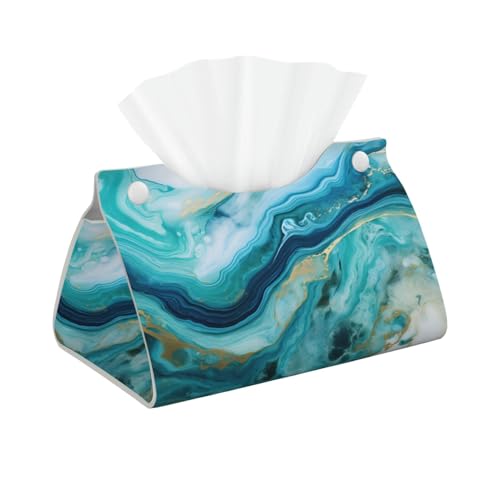 Tissue Box Cover Teal Turquoise Liquid Marble Print Rectangle PU Leather Tissue Box Holder for Car Bathroom Bedroom Desk Tabletop Decor - color: Teal Turquoise Liquid Marble Print