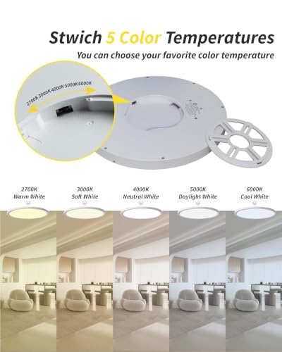 6Pack 16 Inch Dimmable LED Flush Mount Ceiling Light Panel,32W 3480LM,2700K-6000K 5 CCT Selectable,Ultra Thin Round White Ceiling Light Fixture for Hallway Kitchen Bedroom Home Office Bathroom - color: White, size: 16 INCH 6PK Dimmable 5CCT