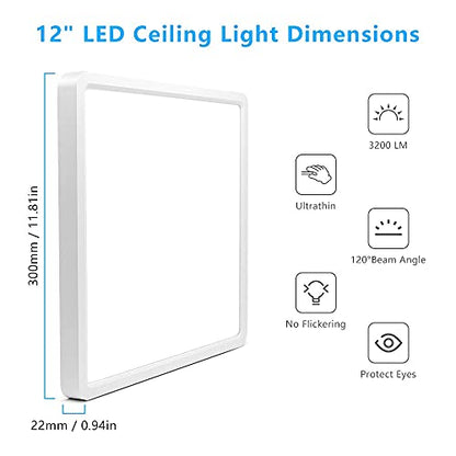LightingWill 12Inch 24W Square LED Flush Mount Ceiling Light, 5000K Daylight White LED Ceiling Lamp, Surface Mount Modern Ceiling Light Fixture for Bedroom, Kitchen, Bathroom, Hallway, Laundry Room - color: Daylight White, size: 12 inch White