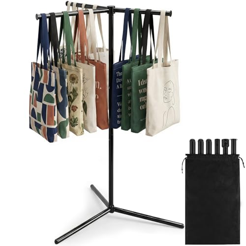 LEIFIDE 48 x 26.5 3-way Straight Arm Bag Rack Stand with Storage Bag Heavy Duty Metal Shopping Garment Rack Tote Bags Holder Stand for Vendor Retail Store Craft Fair Mall Boutique Trade Show (Black) - color: Black