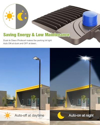 YXL LED Parking Lot Light, 200W LED Shoebox Light with Dusk to Dawn Photocell,28000LM 5000K Daylight Arm Mount, IP65 Waterproof, LED Area Light for Parking Lot Sports Stadium - size: 200W Arm 1Pack