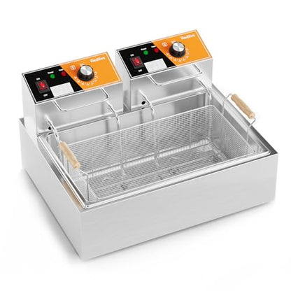 Electric Deep Fryer 3400W Hot 22.6QT/24L Commercial Deep Fryers with 3 Baskets Countertop Oil Fryer for Restaurant Use and Home Kitchen with One - Touch Switch & Temperature Contro - size: R-83S