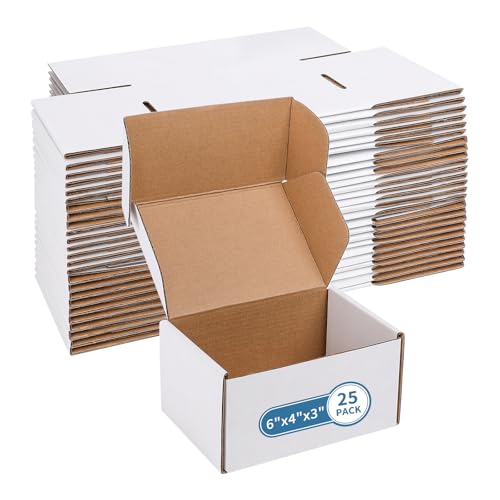 Fishat 6" x 4" x 3" White Corrugated Cardboard Shipping Boxes Set of 25 - size: 6" x 4" x 3"