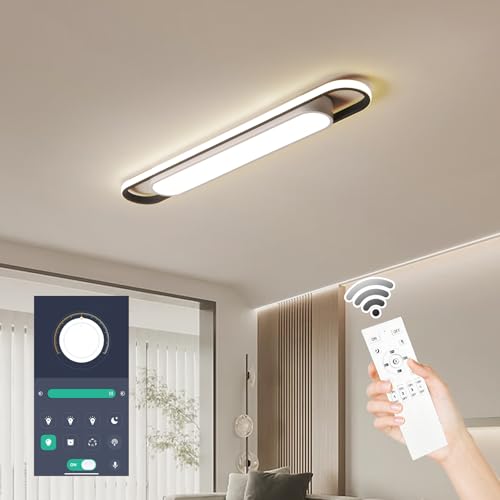 Dimmable LED Ceiling Light Modern Linear LED Ceiling Lamp 36.2" Smart Semi Flush Mount Wraparound Shape Lighting Fixture with Remote Control for Kitchen Dining Room & Laundry (50W) - color: Dimmable, size: 36.2 Inch