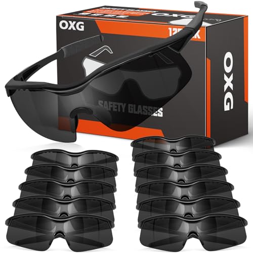 OXG 12 Pack Safety Glasses, ANSI Z87.1 Protective Eyewear for Men Women - color: Grey