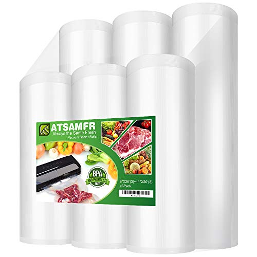 6Pack Vacuum Sealer Rolls with 8"&11"x20' 3 Rolls Each - size: 6=Pack 8"x20'(3Rolls)+ 11"x20' (3Rolls)