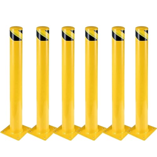 6-Pack 36 Inch Steel Safety Bollard Post, 4.5 Inch Diameter Metal Safety Bollard with 16 Anchor Bolts for Driveway Barrier, Parking Pole, Traffic Control - size: 36 Inch