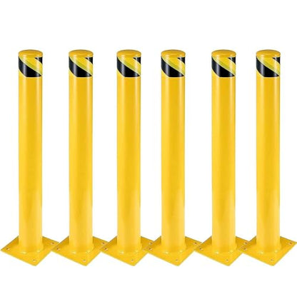6-Pack 48 Inch Steel Safety Bollard Post, 4.5 Inch Diameter Metal Safety Bollard with 24 Anchor Bolts for Driveway Barrier, Parking Pole, Traffic Control - size: 48 Inch